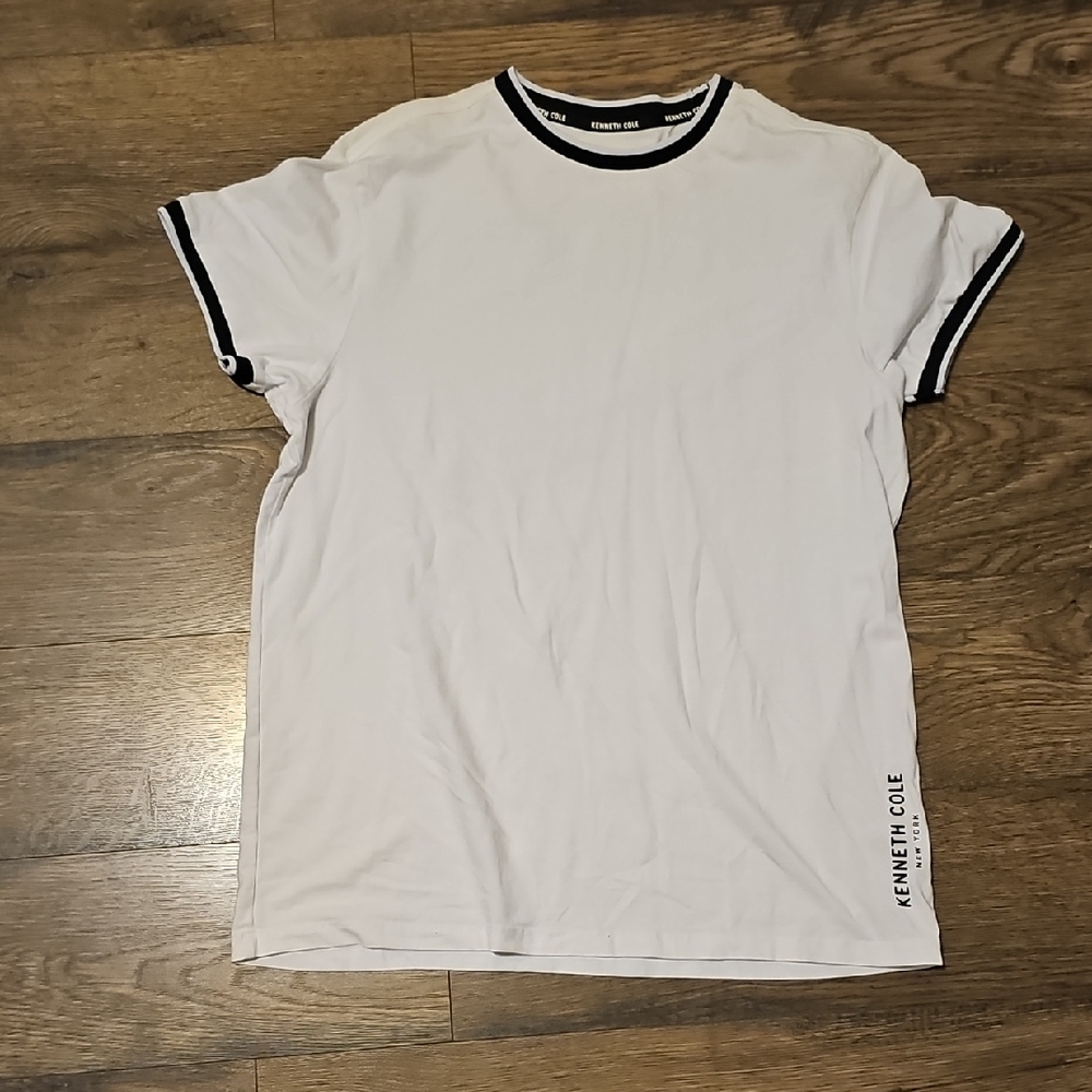 Kenneth Cole Shirt White Tee Black Accents Casual Men Medium Never Worn